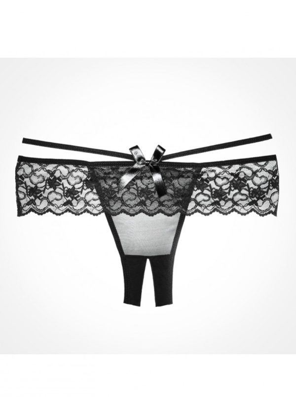 Black Sheer & Lace Angel Crotchless Panty - Image 2