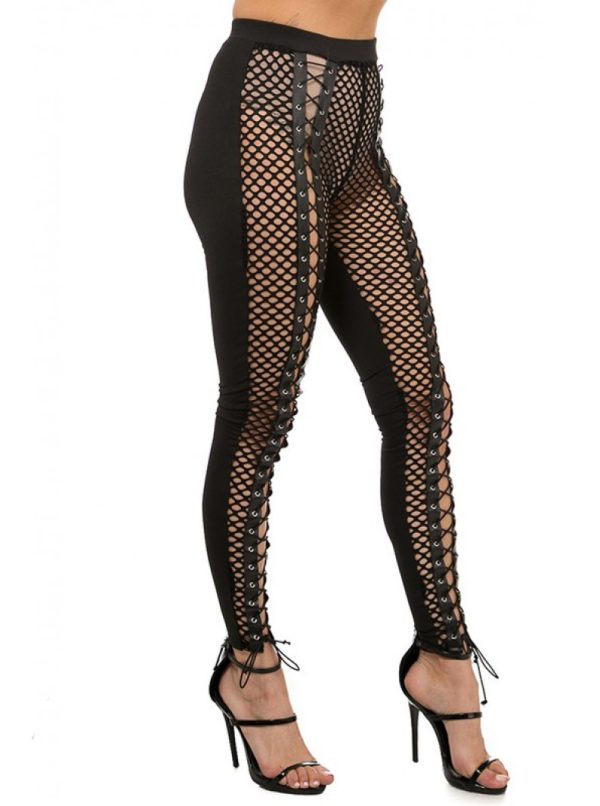 FISHNET LACE-UP FRONT LEGGINGS W/ SOLID BACK - Image 3