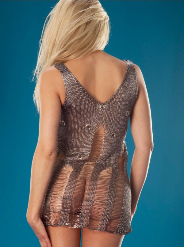 Sheer Metallic Mesh Shredded Mini Dress - Image 2
