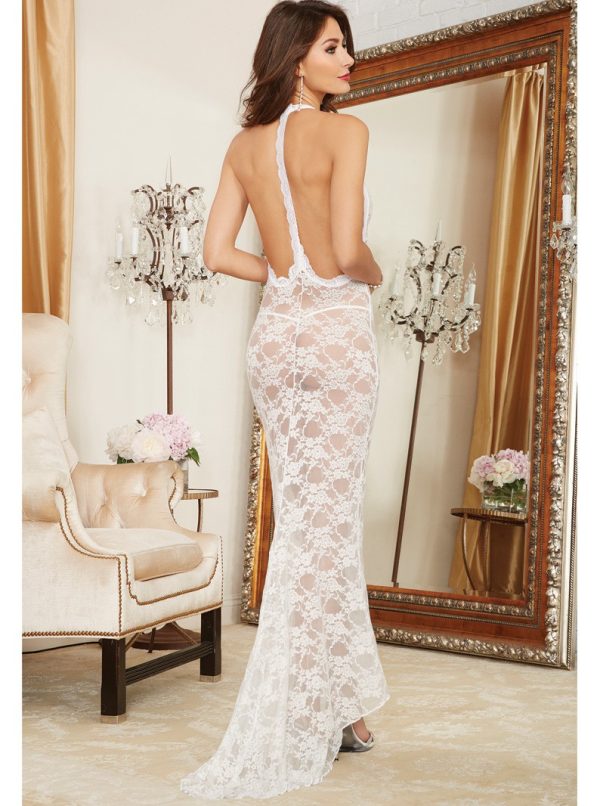Stretch Lace Lingerie Gown w/ Train & G-String Panty - Image 2