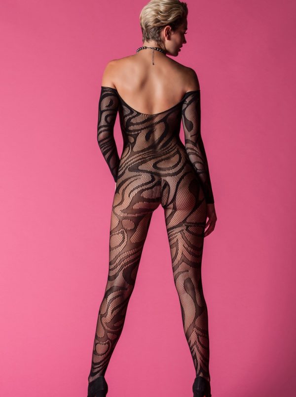 Black Seamless Knit & Swirls Bodystocking - Image 2