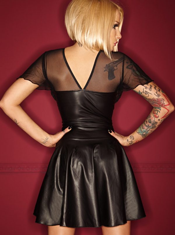BLACK WET-LOOK & SHEER UNDERWIRED CIRCLE DRESS - Image 2