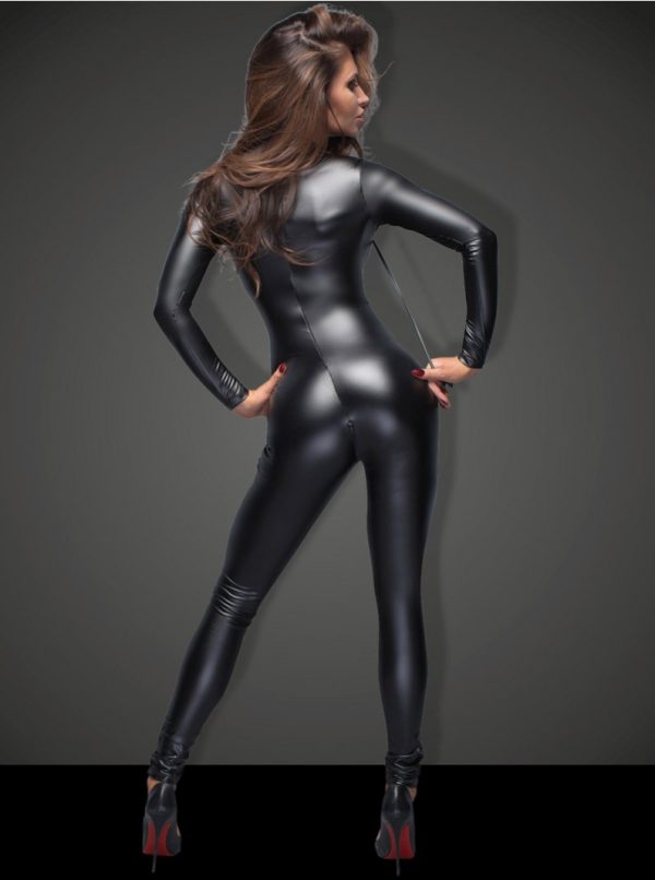 Wet-Look Skin-Tight Catsuit W/ Leash & Zipper Crotch - Image 2
