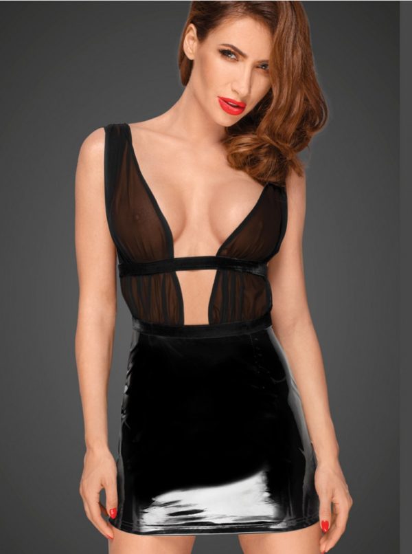 CHIFFON & VINYL MINI DRESS W/ VELVET TRIM - Image 3