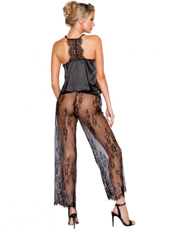 Silky Satin Camisole & Eyelash Lace Pants Set - Image 2