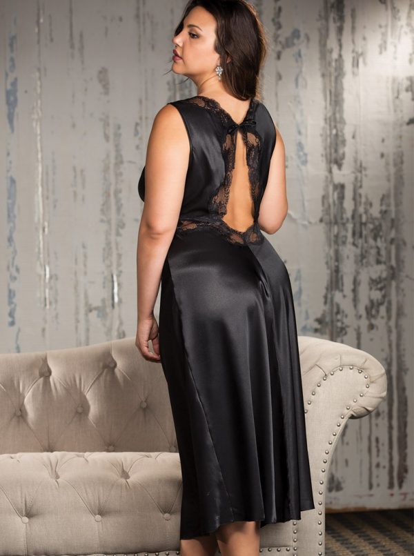 Plus Size Lace & Charmeuse Rhinestone Lingerie Gown - Image 2