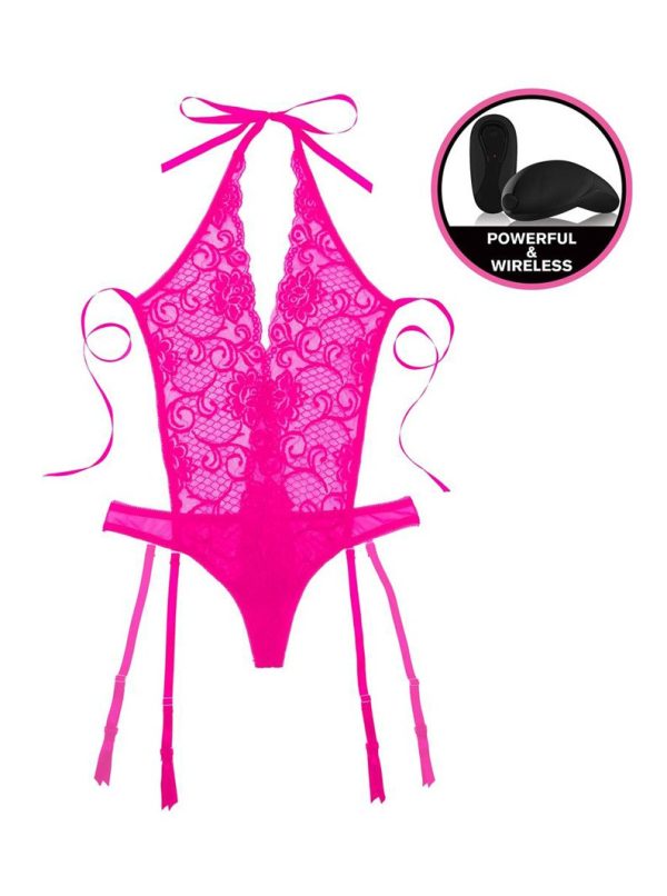 Deep-V Pink Lace Remote Vibrating Teddy - Image 2