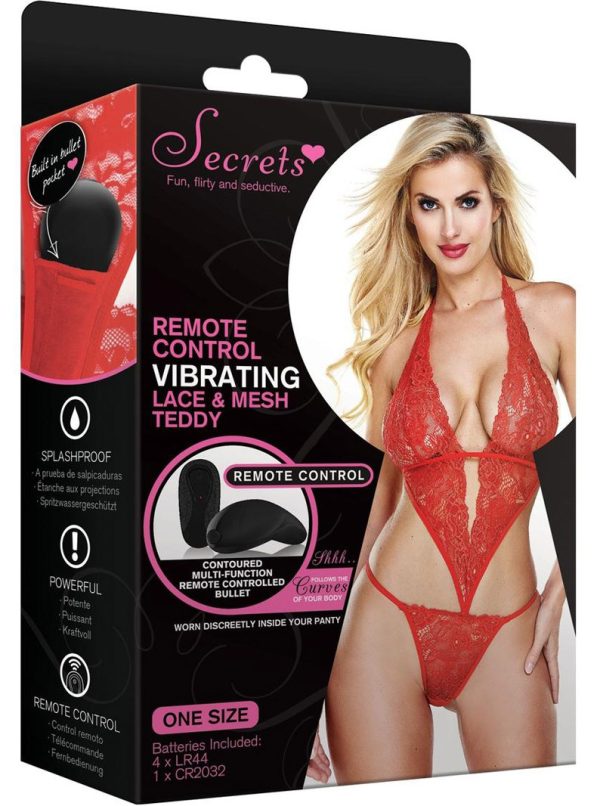 Red Lace & Mesh Remote Controlled Vibrating V-Teddy - Image 2